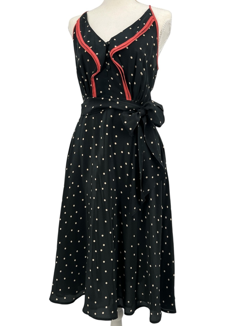 Anthropologie Girls from Savoy Silk Retro Polka Dot Ruffle Midi Dress Vintage 4